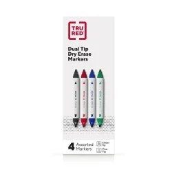 TRU RED ™ Tank Dry Erase Markers, Twin Tip, Assorted, 4/Pack (TR61439/TR57838) New