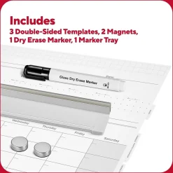Clearance ™ Templated Magnetic Glass Dry-Erase Whiteboard, 3' x 2' (TR62139) Dry Erase