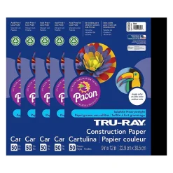 Online 9" x 12" Construction Paper, Black, 50 Sheets/Pack, 5 Packs/Bundle (PAC103029-5) Construction Paper