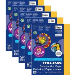 Hot Tru-Ray® Construction Paper, Gold, 9" x 12", 50 Sheets Per Pack, 5 Packs (PAC102997-5) Construction Paper