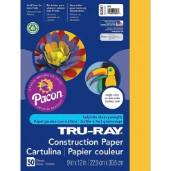 Hot Tru-Ray® Construction Paper, Gold, 9" x 12", 50 Sheets Per Pack, 5 Packs (PAC102997-5) Construction Paper