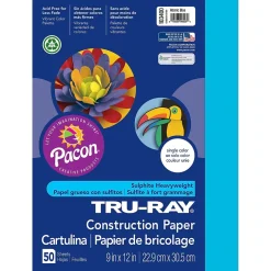 New Tru-Ray® Construction Paper, Atomic Blue, 9" x 12", 50 Sheets Per Pack, 5 Packs (PAC103400-5) Construction Paper
