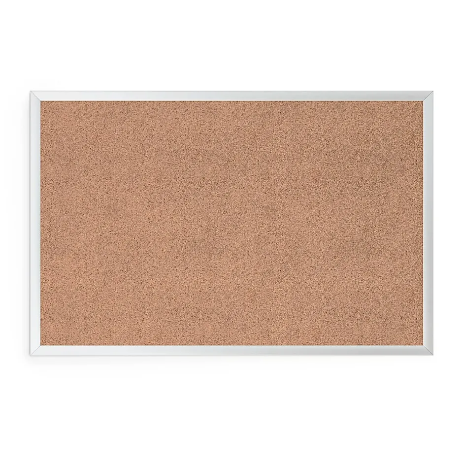 New Cork Bulletin Board, 35" x 23", Silver Aluminum Frame Bulletin