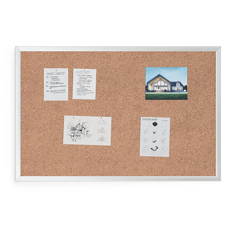 New Cork Bulletin Board, 35" x 23", Silver Aluminum Frame Bulletin