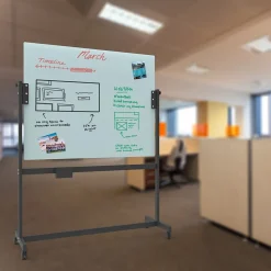 Discount Glass Mobile Dry-Erase Whiteboard, 4' x 3' (2914U00-01) Dry Erase