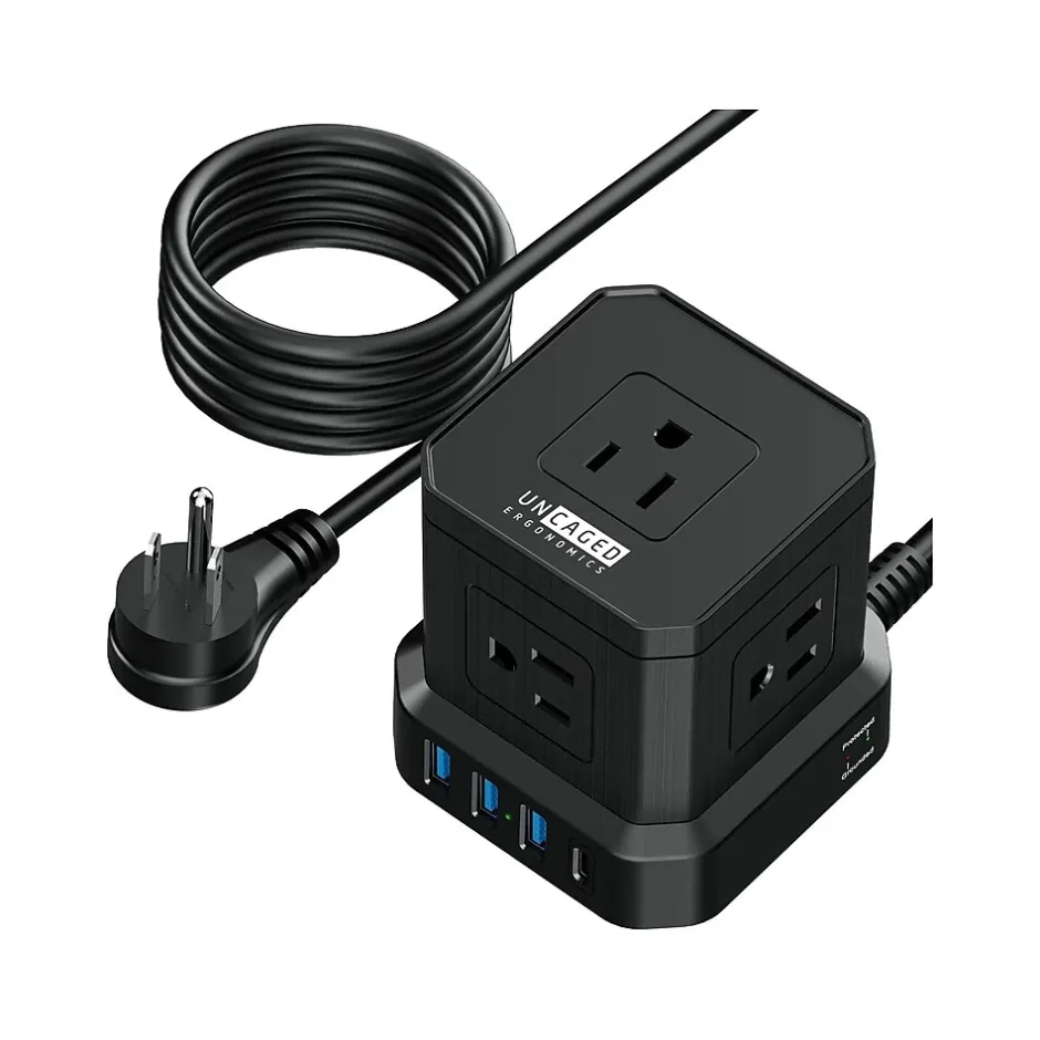 Surge Protectors & Power Strips<Uncaged Ergonomics Cube 5-Outlet 4-USB Port Surge Protector, 10', Black (PC-b-c)
