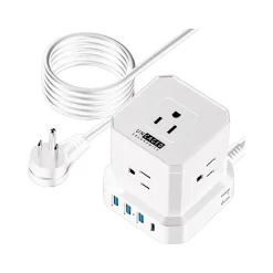 Surge Protectors & Power Strips<Uncaged Ergonomics Cube 5-Outlet 4-USB Port Surge Protector, 10', White (PC-w-c)