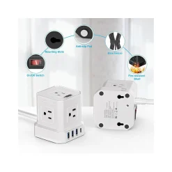 Surge Protectors & Power Strips<Uncaged Ergonomics Cube 5-Outlet 4-USB Port Surge Protector, 10', White (PC-w-c)