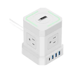 Surge Protectors & Power Strips<Uncaged Ergonomics Cube 4-Outlet 4-USB Port Surge Protector, 10', White (WC-10-w)