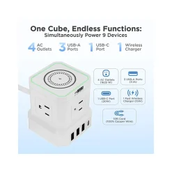 Surge Protectors & Power Strips<Uncaged Ergonomics Cube 4-Outlet 4-USB Port Surge Protector, 10', White (WC-10-w)