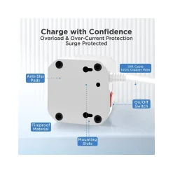 Surge Protectors & Power Strips<Uncaged Ergonomics Cube 4-Outlet 4-USB Port Surge Protector, 10', White (WC-10-w)