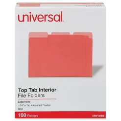 Universal File Folder, Letter Size, Red, 100/Box (UNV12303)
