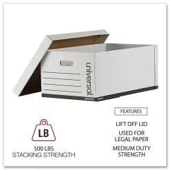 Universal Medium Duty Corrugated File Box with Lift Off Lid, Legal Size, White, 12/Carton (UNV95221) Online