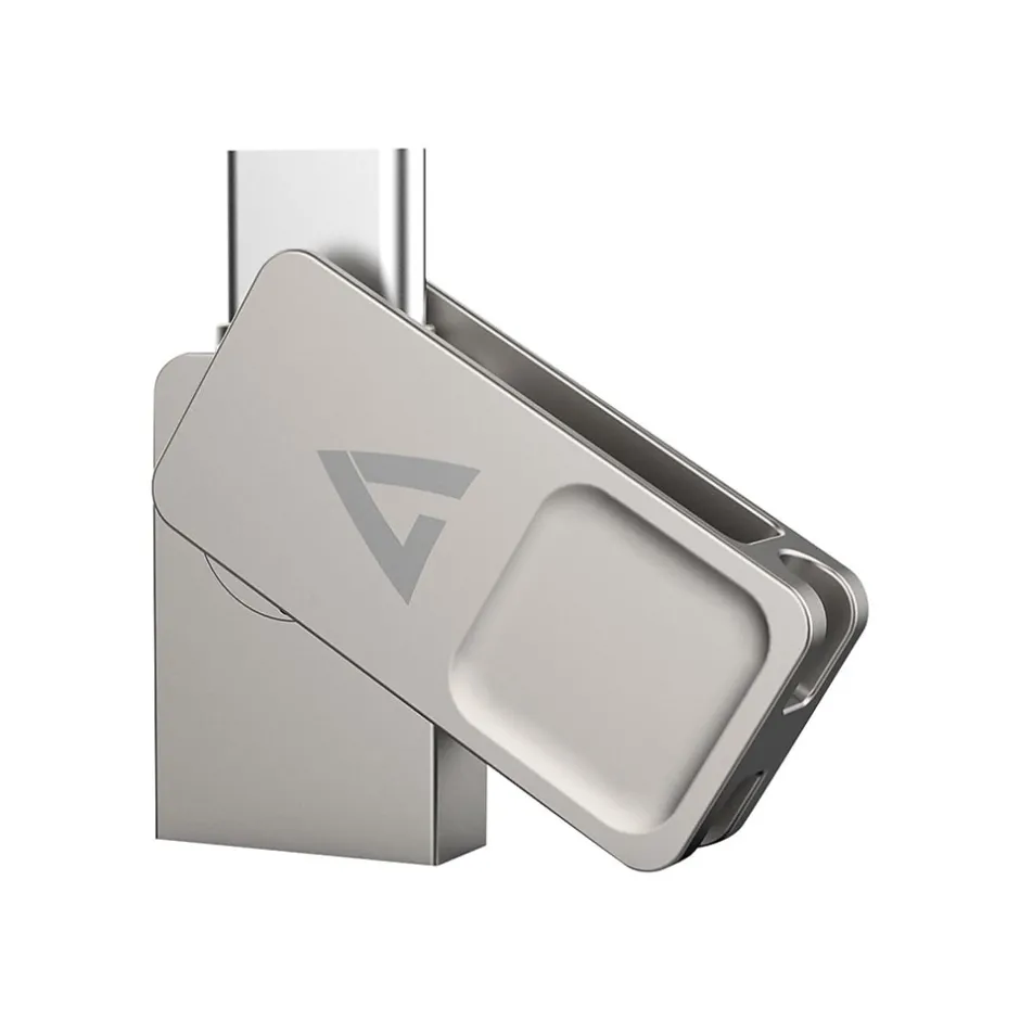V7 Dual 128GB USB 3.2 Type C Flash Drive, Gray (VF3128GTC)* Usb Flash Drives