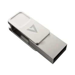 V7 Dual 128GB USB 3.2 Type C Flash Drive, Gray (VF3128GTC)* Usb Flash Drives