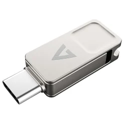 V7 Dual-Purpose 64GB USB-C/USB 3.2 Flash Drive, Silver (VF364GTC)* Usb Flash Drives