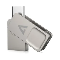 V7 Dual-Purpose 64GB USB-C/USB 3.2 Flash Drive, Silver (VF364GTC)* Usb Flash Drives