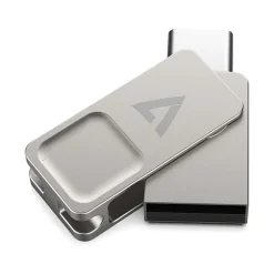 V7 Dual-Purpose 64GB USB-C/USB 3.2 Flash Drive, Silver (VF364GTC)* Usb Flash Drives