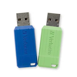 Verbatim PinStripe 16GB USB 2.0 Type A Flash Drive, Blue/Green (99149)* Usb Flash Drives