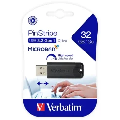 Verbatim PinStripe 32GB USB 3.2 Type A Flash Drive, Black (49317)* Usb Flash Drives