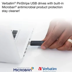 Verbatim PinStripe 32GB USB 3.2 Type A Flash Drive, Black (49317)* Usb Flash Drives