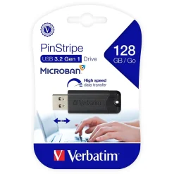 Verbatim PinStripe 128GB USB 3.2 Type A Flash Drive, Black (49319)* Usb Flash Drives