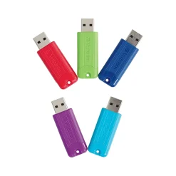 Verbatim PinStripe 32GB USB 3.0 Type-A Flash Drive, Assorted Colors, 5/Pack (70388)* Usb Flash Drives