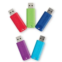 Verbatim PinStripe 64GB USB 3.2 Type-A Flash Drive, Assorted Colors, 5/Pack (70389)* Usb Flash Drives