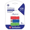 Verbatim PinStripe 128GB USB 3.2 Type-A Flash Drive, Red/Green/Blue, 3/Pack (70390)* Usb Flash Drives