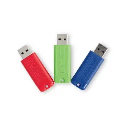 Verbatim PinStripe 128GB USB 3.2 Type-A Flash Drive, Red/Green/Blue, 3/Pack (70390)* Usb Flash Drives