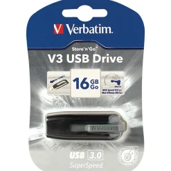 Verbatim Superspeed 16GB USB 3.0 Type A Flash Drive, Black and Gray (49172)* Usb Flash Drives