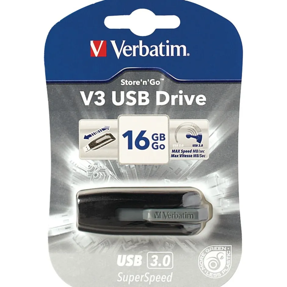 Verbatim Superspeed 16GB USB 3.0 Type A Flash Drive, Black and Gray (49172)* Usb Flash Drives