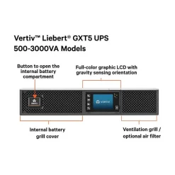 Battery Backup<Vertiv Liebert GXT5 2000VA 6-Outlet On-Line UPS, Black (GXT5-2000LVRT2UXLN)
