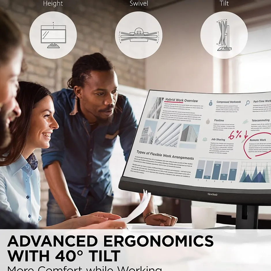 ViewSonic Ergonomic 34" Curved 100Hz LED Monitor, Black (VG3456C)* Curved Monitors