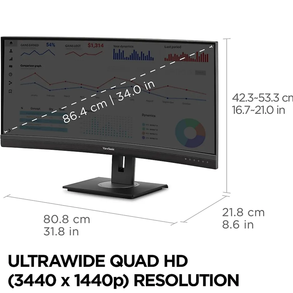 ViewSonic Ergonomic 34" Curved 100Hz LED Monitor, Black (VG3456C)* Curved Monitors