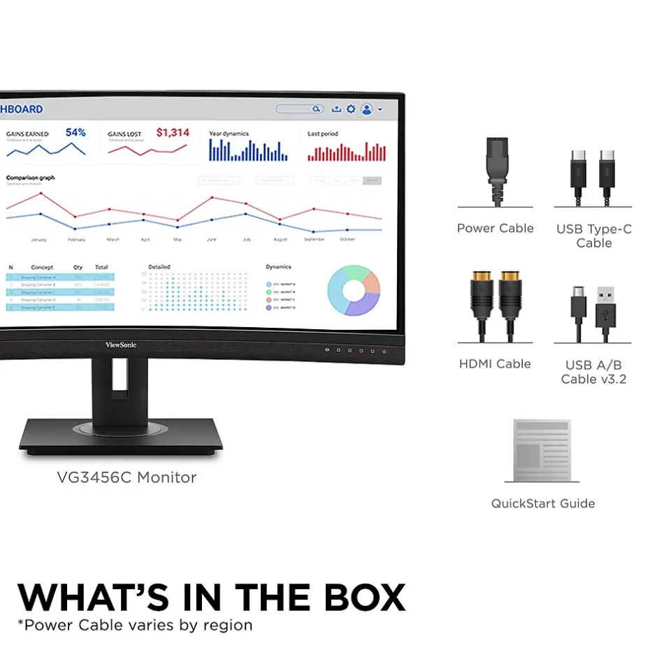 ViewSonic Ergonomic 34" Curved 100Hz LED Monitor, Black (VG3456C)* Curved Monitors