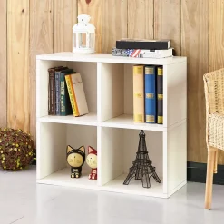 New 24.8"H 4 Cubby Bookcase, Stackable Organizer and Modern Eco Storage Shelf, White (WB-4CUBE-2-WE) Bookcases