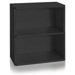 Clearance 24.7"H Webster 2-Shelf Bookcase Organizer and Modern Eco Storage Shelf Unit, Black Wood Grain (WB-2SHELF-BK) Bookcases