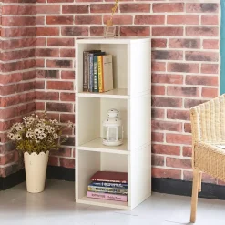 36.8"H Wynwood 3-Cube Narrow Bookcase Organizer and Modern Eco Storage Shelf Unit, White (WB-3CUBE-WE) Bookcases
