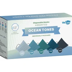 Masks<WeCare Disposable Face Masks, One Size, Assorted Ocean Tones, 50/Pack (WMN100133)