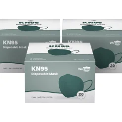 WeCare Disposable KN95 Face Mask, Adult, Dark Green, 20 Masks/Box, 3 Boxes/Pack (TBN203227)