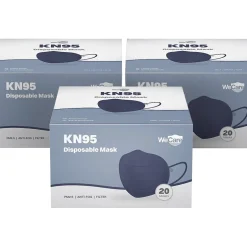 WeCare Disposable KN95 Face Mask, Adult, Navy, 20 Masks/Box, 3 Boxes/Pack (TBN203228)