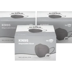 WeCare Disposable KN95 Face Mask, Adult, Dark Gray, 20 Masks/Box, 3 Boxes/Pack (TBN203226)