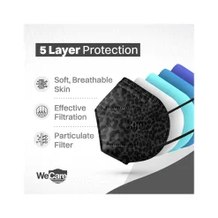 Masks<WeCare Leopard Print Disposable KN95 Fabric Face Masks, One Size, Assorted Colors, 20/Pack, 50 Packs/Carton (TBN203260)