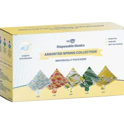 Masks<WeCare 3-ply Disposable Face Masks, Individually Wrapped, Adult, Assorted Spring Prints, 50/Box (WMN100079)
