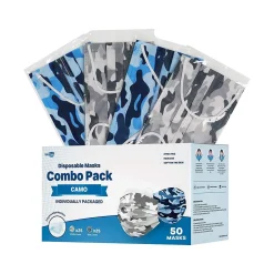 Masks<WeCare 3-ply Disposable Face Masks, Adult, Blue Camo/White Camo, 50/Box (WMN100068)
