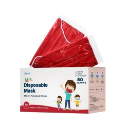 Masks<WeCare 3-ply Disposable Face Mask, Kids, Red, 50/Box (WMN100029)