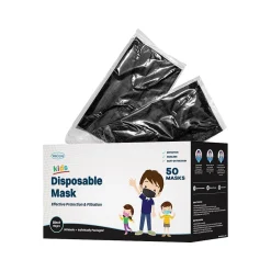 Masks<WeCare 3-ply Disposable Face Mask, Individually Wrapped Kids, Black, 50/Box (WMN100031)