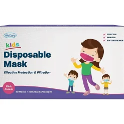 Masks<WeCare 3-ply Disposable Face Mask, Kids, Hot Pink, 50/Box (WMN100011)