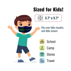 Masks<WeCare 3-ply Disposable Face Mask, Kids, Green Plaid, 50/Box (WMN100049)